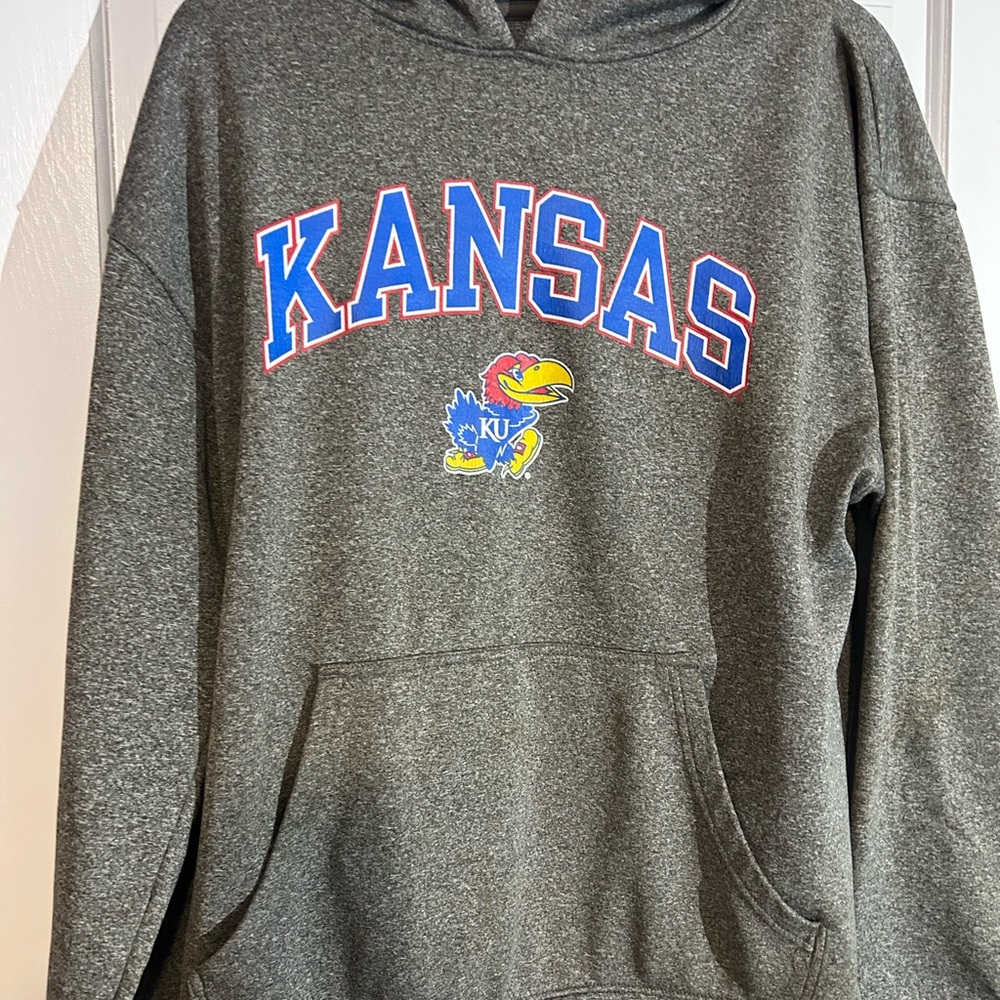 Champion Kansas Jayhawks NCAA -Heather Gray Hoodie- size Large